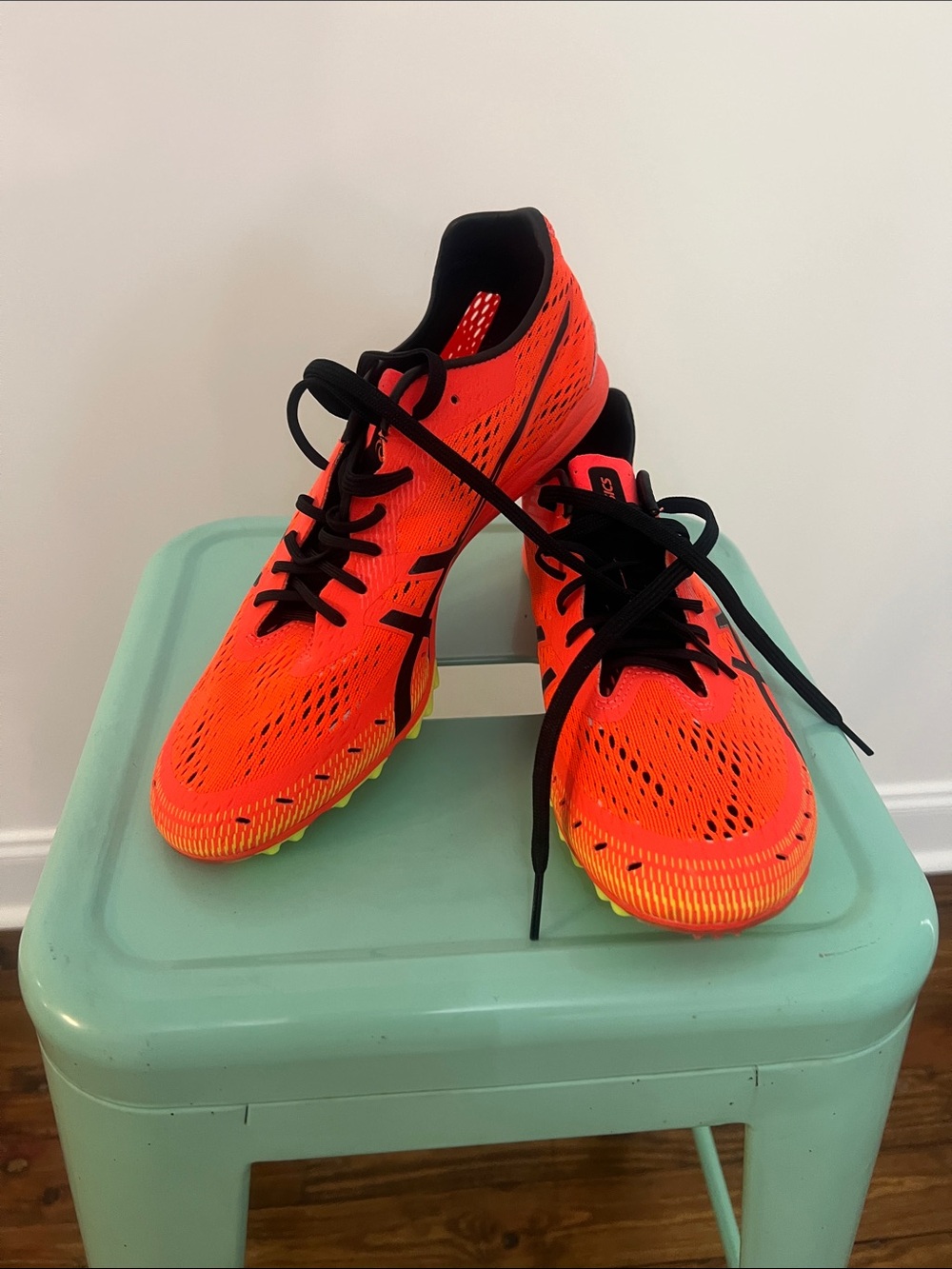Mens Neon Orange Athletic Sneakers with Black Accents